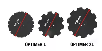 Diskové brány OPTIMER L jsou vybaveny disky o průměru 510 mm a brány OPTIMER XL s disky o průměru 620 mm.